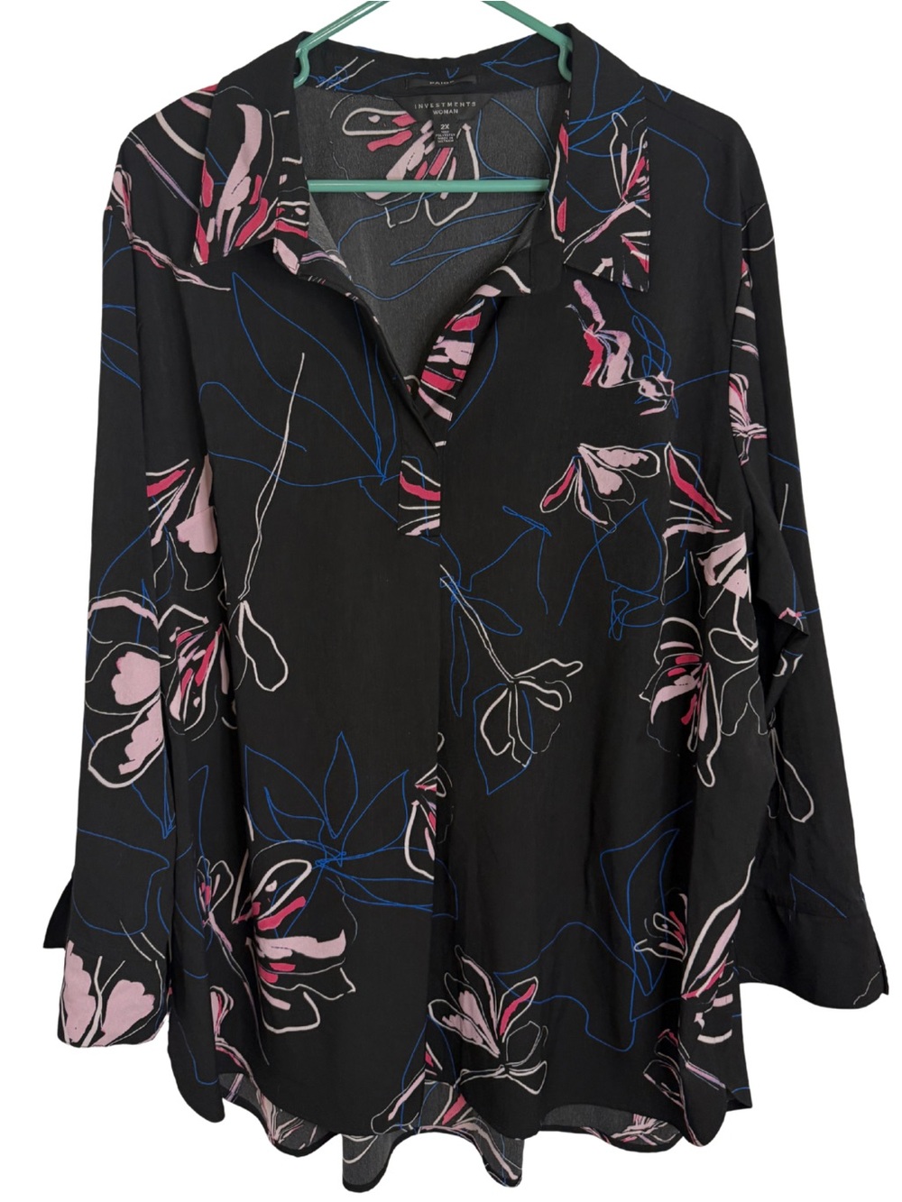 Investments Paige Black Floral Long Sleeve Blouse Size 2X